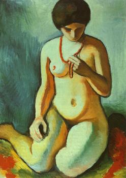 August Macke : Female nude with corall necklace